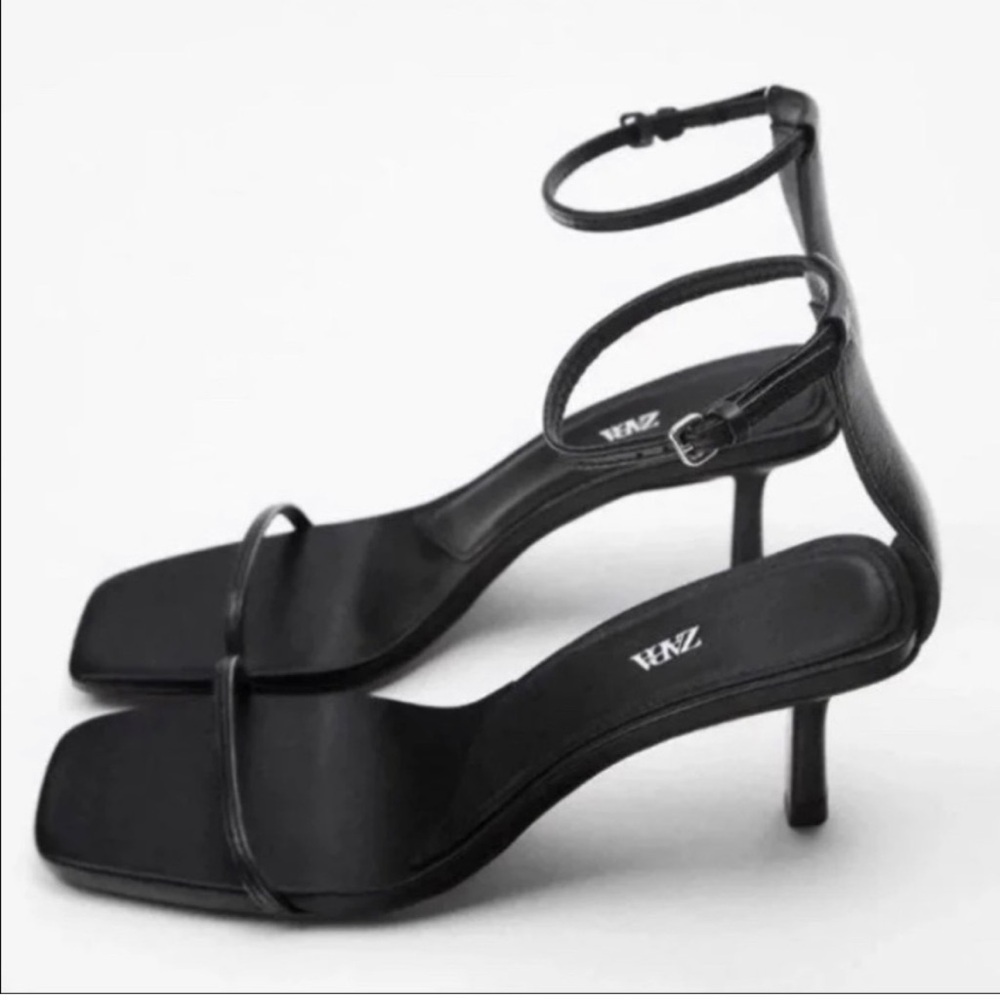 ZARA leather kitten heel sandals